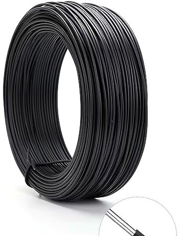 Arightmu Bridas recubiertas de alambre de hierro de 1,2 mm y 110 m, alambre revestido de plástico, para plantas y árboles (1,2 mm-110 m, negro redondo)