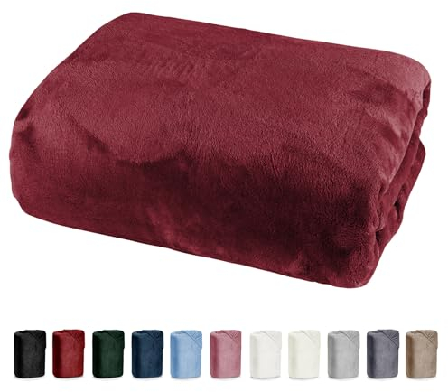 Bettlaken 180x200 Cashmere Touch Spannbettlaken Super Soft Winter Spannbetttuch Nicky Plüsch Teddy Typ585 Öko-Tex pflegeleicht Bordeaux rot auch für 200x200 bis 200x220