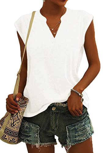 Cicy Bell Blusa para Mujer, Elegante, sin Mangas, Cuello en V, Camiseta para Mujer, Camiseta de Verano