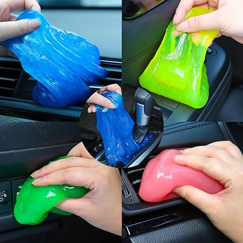 CAYYET Gel de limpieza de coche, kit de limpieza de 4 piezas, accesorios de suministros de detalles de automóviles para hombres y mujeres, polvo de molduras de coche, limpiador de grietas, grasa y