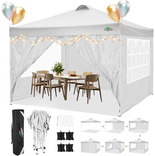 COBIZI Pavillon 3x3m Wasserdicht Stabil Winterfest Faltpavillon Partyzelt Gartenpavillon mit 4 Seitenteilen,4 Sandsäckes und Entlüftung,UV Schutz 50+,pop up faltbar für Outdoor Garten(Weiß