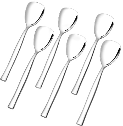 Xowine 12 Pieces Stainless Steel Ice Cream Spoons, Silver Yogurt Dessert Spoons, 14.1cm