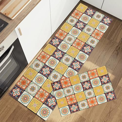 Taoyoule Juego de 2 Alfombras y Tapetes de Cocina Alfombras de Cocina Antideslizantes y Lavables para Decoración del Hogar Oficina de Pie 43x75cm + 43x120cm