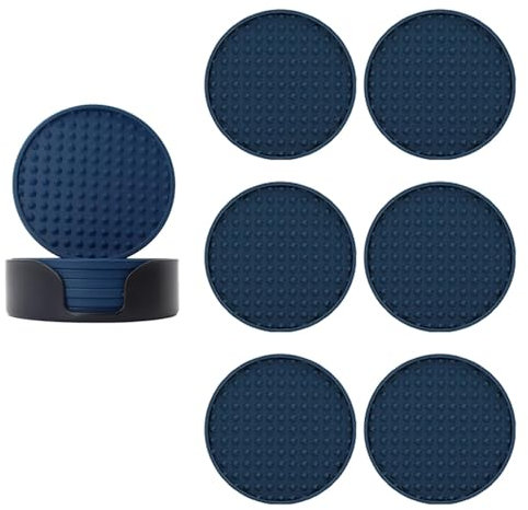 Set di 6 sottobicchieri in silicone, sottobicchieri protettivi da tavolo, sottobicchieri per bevande con supporto, set di sottobicchieri in silicone anti-trabocco, protezione da tavolo rotondi per