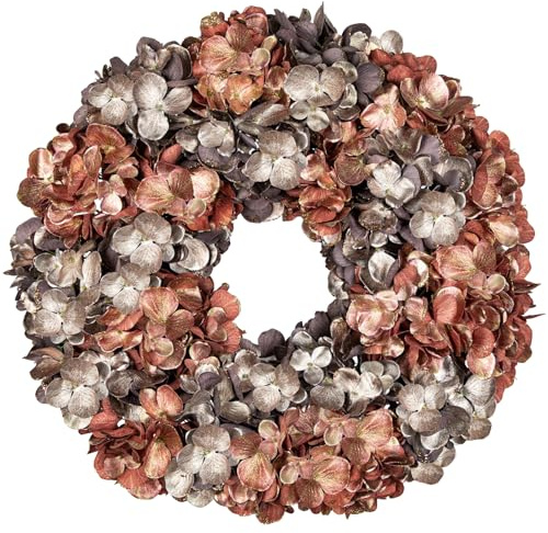 Corona artificial de 60 cm de hortensia, corona de Navidad, corona de adviento artificial para puerta de casa, decoración de pared o decoración de Navidad, decoración de invierno