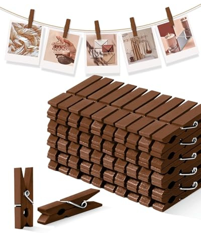 Mini Clothes Pins Wooden Colored Small Clothespins for Photo 1.4 Inch 50 PCS Brown, Tiny Clips Close Pin for Baby Shower Classroom Crafts Project Decorations Hanging Pegs