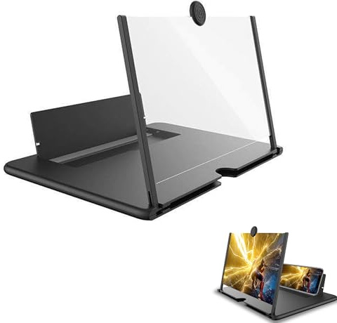 Phone Screen Magnifier, Black, 12 Inch | Ultra Clear, Folding Stand Holder, 3D Movies, Phone Projector