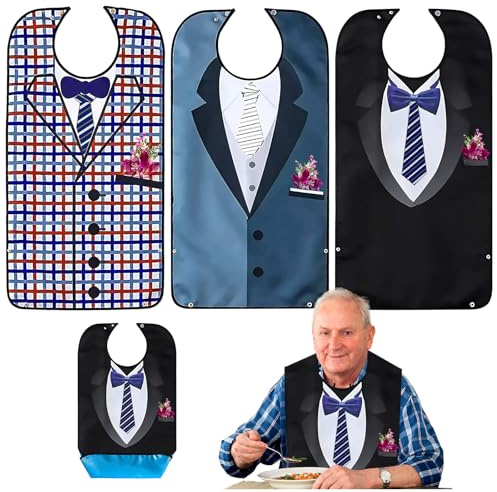 SUNOYA Lot De 3 Bavoir Adulte, Bavoir Pour Adulte, Bavoirs Adultes, Bavoirs Adultes Réutilisables, Protecteurs De Vêtements Lavables Pour Les Personnes Âgées