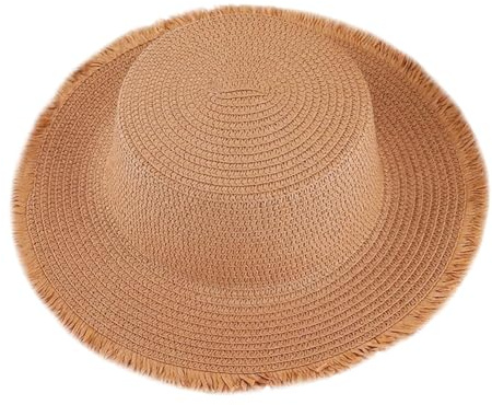 OPVXZAD Chapeau De Paille De Plage, Hawaii Party Chapeau Fait Main, Sun Hat Décoration De Voyage, Protection Solaire De Paille à Bord Large Kaki
