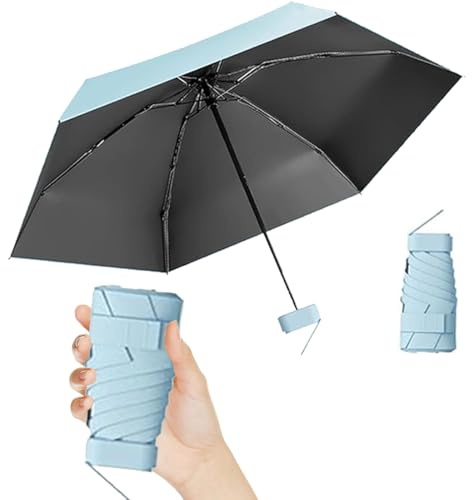 Reise-Regenschirm, Kleiner UV-Regenschirm, Mini Schirm, Tragbarer Taschenschirm, Ultraleicht, Sonnenschirm Tragbar, Regen- und Windschutz, täglich tragbar, für alle Menschen geeignet, Hellblau