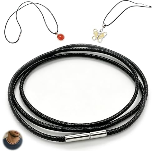 AzureRay Catena di Cuoio Uomo Nero Pelle Sintetica Collane con Chiusura in Acciaio Inossidabile Donna Collane Intrecciata Ecopelle Cordino Catena 60 cm Regali per la Festa del Papà 2mm