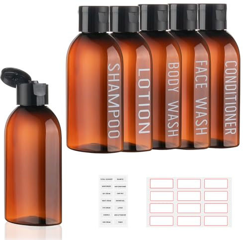 Ronyes Travel Bottles for Toiletries 6 Pack 100ml Leakproof Reusable Travel Size Containers (Brown)