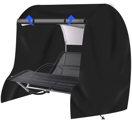 JXXPGG Copertura protettiva per lettino prendisole doppio per 2 persone, 600D impermeabile copertura per lettini prendisole doppi/lettino a dondolo doppio 155 x 200 x 190 cm,nero