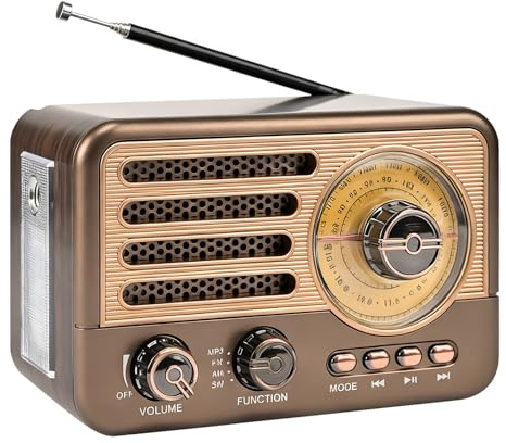Retro Radio mit Bluetooth, AM/FM/SW Kofferradio mit Bluetooth 5.3, Küchenradio Klein Unterstützt USB/TF/AUX Funktion, Rundfunkempfang, Teleskop-Antenne, geeignet für Büro Zuhause Schlafzimmer