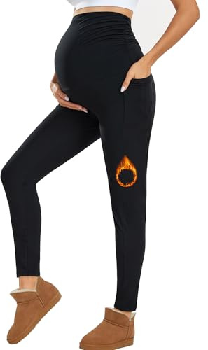 Farrobor Maternity Leggings Över Magen Med Fickor Stretchiga Mammatights Graviditetsbyxor För Kvinnor Med Mjukt Magstöd Graviditetsartiklar