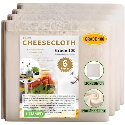 KIRZAX 4 Piezas Tela Filtrante Reutilizable,50x50cm Colador de Tela Ultrafina Lavable,Filtro de Algodón,Tela para Queso de Algodón,para Colar Jugo, Queso, Té, Especias