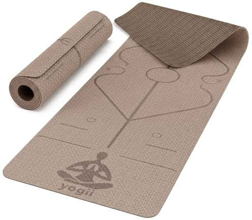 Yogii Yoga Mat - Non-Slip 6mm Thick TPE & Travel-friendly Yoga Mat - Perfect for Home & Gym Exercise Fitness & Pilates - With Laser Alignment Guides for Men & Women