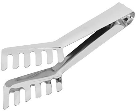 YUMILI 1 st. serveringstång, 19 cm spagettitång kökstång nudeltång av rostfritt stål, robust spagettitång (silver)