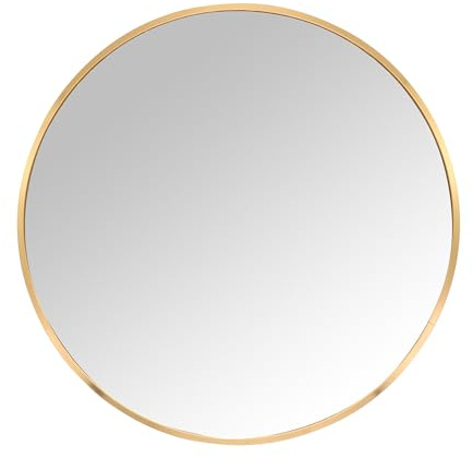 Relaxdays rund spegel, Ø 50 cm, med ram, väggspegel för hall, badrum, vardagsrum, hallspegel för upphängning, guld