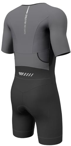 Wulibike Triathlon Anzug Herren Trisuit Kurzarm,Hohe Elastizität atmungsaktiv schnelltrocknend Tri Suits Triathlonanzug für Radfahren Laufen Rennen Training Grau L