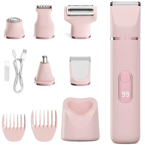 Afeitadora Mujer 5 en 1 – Rasuradora Mujer, Rasuradora Mujer Zona Intima, Depiladora Facial Mujer, Recortadora Corporal Mujer, Depiladora Mujer, Eléctrica, IPX7, Recargable, Seco y Mojado