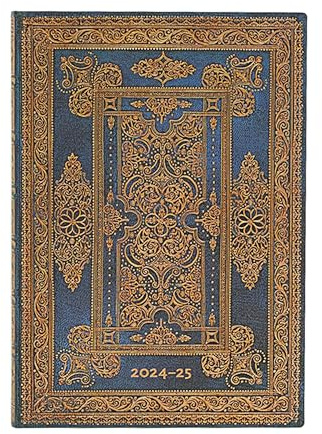 Paperblanks Agende 18 Mesi a Copertina Morbida 2025, Blu Lussuoso, Midi, Orizzontale, Chiusura con Fascia Elastica