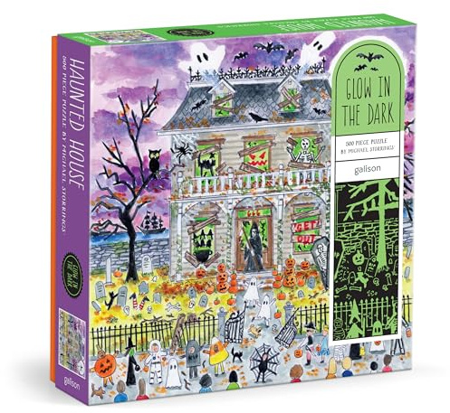 Galison Haunted House – 500 Piece Glow In The Dark Jigsaw Puzzle Featuring Spooky Artwork Of A Haunted House