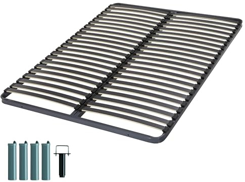 EBAC Literie Sommier à Lattes + Pieds 140x190 Artemis - 42 Lattes Bois - Fabrication française