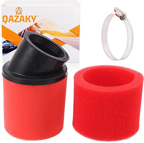 QAZAKY Universal 35 mm röd vinklad dubbel skum pod prestanda luftfilter renare 50 cc 70 cc 90 cc 110 cc 125 cc motorcykel ATV fyrhjuling moped pit dirt racing super ficka minicykel Yamaha
