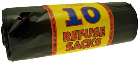 ROYAL MARKETS 10 REFUSE SACKS BUILT IN TIE EXTRA LONG 39 RUBBISH WASTE BIN BAGS 180 GAUGE STRENGTH, BLACK COLOUR (39 LONG, BLACK, 4)