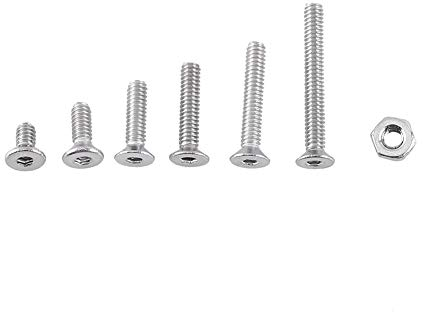 Écrous et boulons, vis à tête hexagonale 250pcs M2 Boulon avec assortiment d'écrous hexagonaux A2 Acier inoxydable pour appareils ménagers et de bureau, machines(C Flat head)