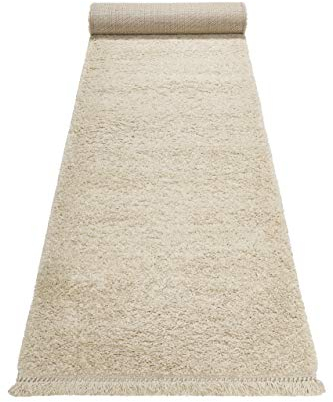 Wecon Home, Moderner Hochflor Teppich - Läufer im Berber Style für Wohnzimmer, Flur, Schlafzimmer Studio Zero (80 x 400 cm, Creme beige)