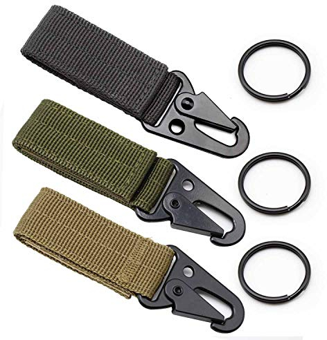 KINHARD 3 Stück Taktischer Schlüsselanhänger, Molle Weste Schnalle Taktischer Hängender Gürtel, Nylon Karabiner kann für Camping im Freien, Wandern, Bergsteigen verwendet Werden
