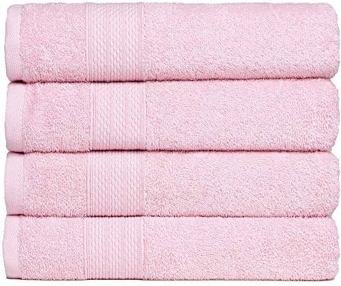 Brielle Handtuch-Set aus 100% Baumwolle - 4 Handtücher 50x100 cm, Baumwolle Sehr saugfähige Handtücher für das Badezimmer, Duschtuch in Hotel- & Spa-Qualität, Packung mit 4, Rosa Farbe