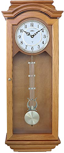 PRIM Design Pendel-Holzwanduhr Radio Melody III - A - funkgesteuert, Helles Holz/Melody, luxuriöse Funkuhr, große Wand-Dekoration: 280 x 785 x 142 mm, Luxus Deko für Wohnzimmer, Schlafzimmer, Büro