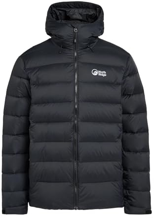 NORTH RIDGE Men's Tech Down II Jacket with Adjustable Hood & 550 Fill Power Down, Water Repellent, Durable Ripstop Fabric, Puffer Winter Coat (UK, Alpha, S, Regular, Regular, Black)