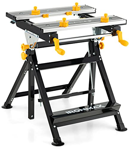 Toolsempire Portable Workbench, Folding Work Bench and Vise with 2 Rotary Handles, 7-Level Adjustable Height, 8 Sliding Clamps, Tiltable & Extendable Tabletop, Workbench Table for Garage, Workshop