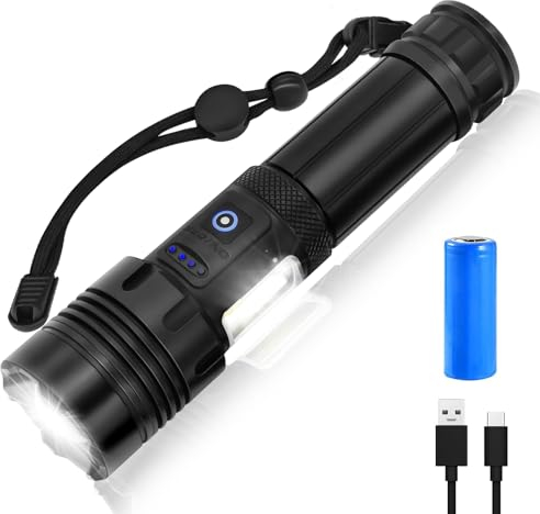 Lampe Torche Led Ultra Puissante, 30000 Lumen Lampe De Poche, Lampe Torche Rechargeable USB, XHP160 Lampe Tactique en Aluminium, IPX6 Étanche Lampe Tactique Torchespour Camping Randonnée