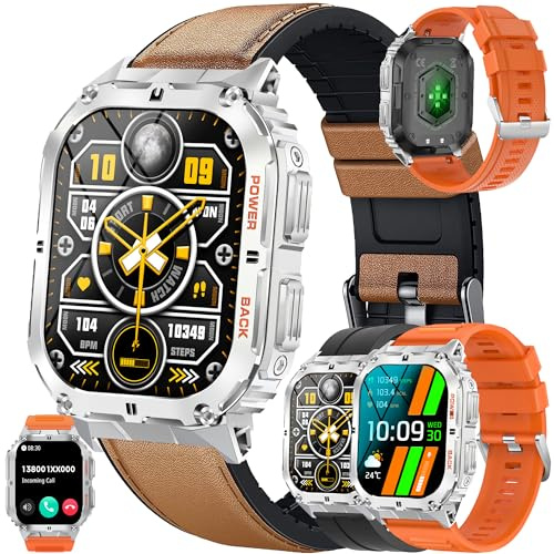 Smartwatch Män med Telefonfunktion, 1,96 AMOLED Fitness Tracker, Smartklocka Herr med Sömnmonitor Pulsmätare 123 Sportlägen Sportklocka Fitnessklocka Armbandsur Kompatibel för Android IOS (Silver)