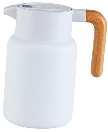 Duiaynke Jarra de café con mango de madera, acero inoxidable, 1300 ml, hasta 24 horas de retención, cafetera, agua, té, hervidor de leche (blanco)