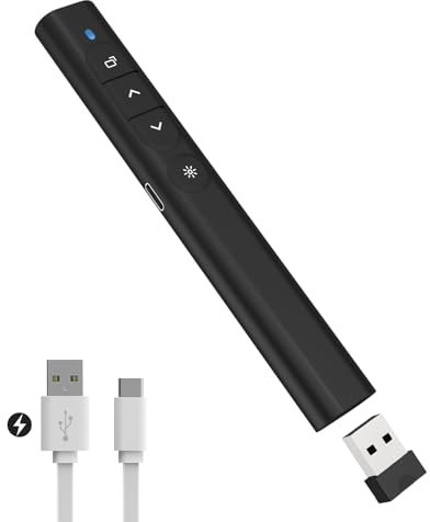 SunnyOcean Presentation Clickers, Rechargerable Powerpoint Clicker Wireless Presenter Remote, 2.4GHz Hyperlink Volume Presentation Clicker for Powerpoint Computer Laptop Mac