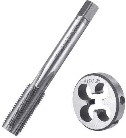 BIGP Gewindebohrer M12 X 1.25, Metrisch Gewindeschneid und Gewindeschneideisen, HSS Gewindebohrer und Schneideisen Set, Rechtsgewinde Feingewinde Schneider, Gerade Geriffelt Gewindeschneider