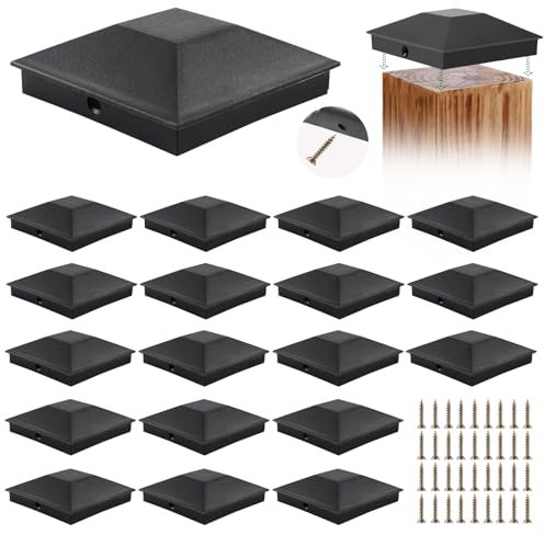 Capuchons de Poteau, Lot de 18 Chapeau Poteau Bois, Capuchons de Clôture, Capuchon pour Poteau avec Vis, Protection Poteaux de Clôture en Bois, pour Poteau, Tube, 9 x 9 cm, Noir
