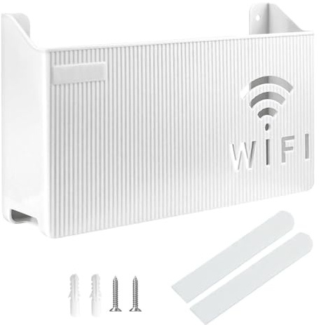 1 Piece Router Storage Box, Equipped with Adhesive and Screws, Wall-Mounted Storage Box, Interior Decoration Storage Rack, Living Room Wall-Mounted Storage Rack