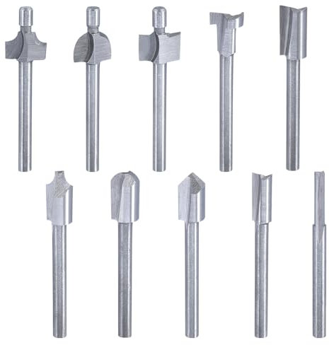 Treki Juego de 10 mini fresas multiusos para tallado de madera, juego de brocas con vástago de 3 mm, juego de fresas de madera HSS para grabado, herramienta giratoria, juego de fresa de madera para