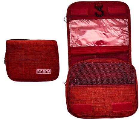 Kulturtasche zum Aufhängen – Praktische Waschtasche, Kosmetiktasche und Waschbeutel als vielseitiges Reisezubehör für Damen, Herren und Unisex (rot)