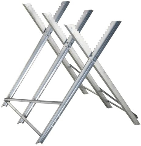 DURHAND Portable Sawhorse Heavy Duty Steel Adjustable Work Support, Foldable Sawhorse Stand 100 kg Weight Capacity, Silver Tone