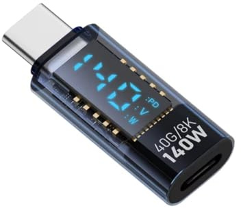 Lbvzxkad USB C-adapter LED wattal display 140 W 40 Gbps 8 K USB C-förlängning PD3.1 typ C- typ C strömmätare testare blå