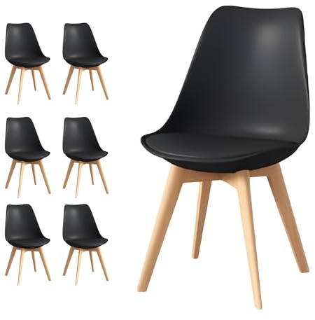 Frixovel Sedie Sala da Pranzo,Set di 6 Sedie Scandinave,Ideale per Sala da Pranzo,Salotto,Cucina,Camera da Letto (6, Nero, Standard)