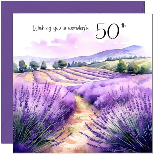 Train Carte d'anniversaire 50 ans – Magnifique carte d'anniversaire Motif champs de lavande Violet